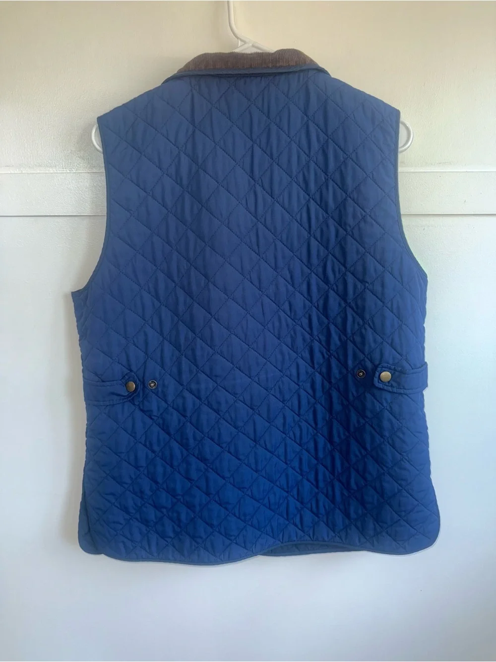 Lands End Kids Quilted  Barn Vest Blue Corduroy Collar Snap Front Kids M 10-12